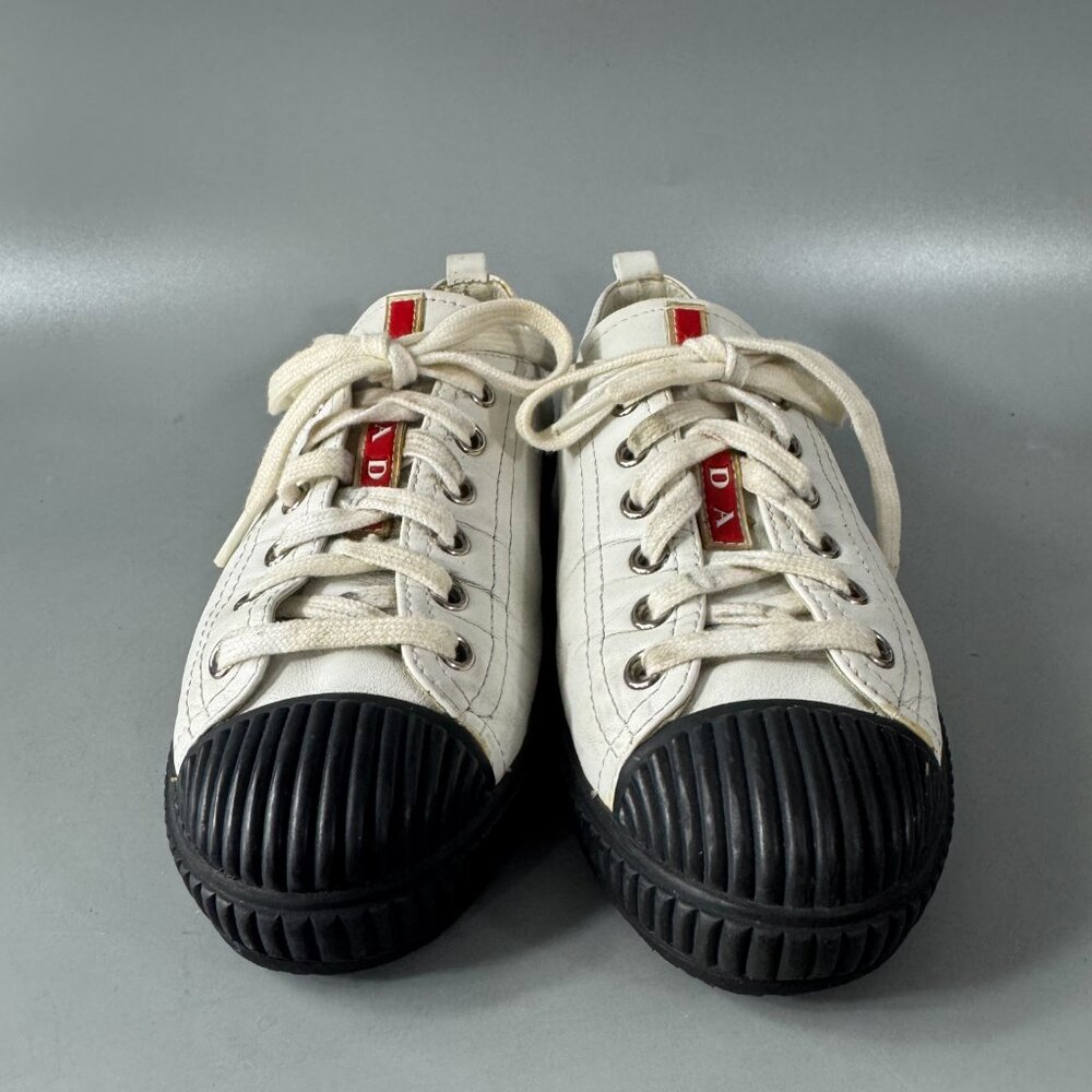Prada Sport White Leather Cap Toe Lace Up Sneakers Size 35 1/2 - Picture 3 of 13